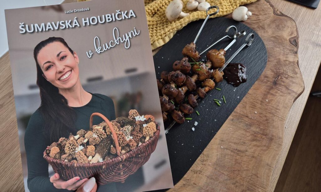 Houbová kuchařka Šumavská houbička v kuchyni.